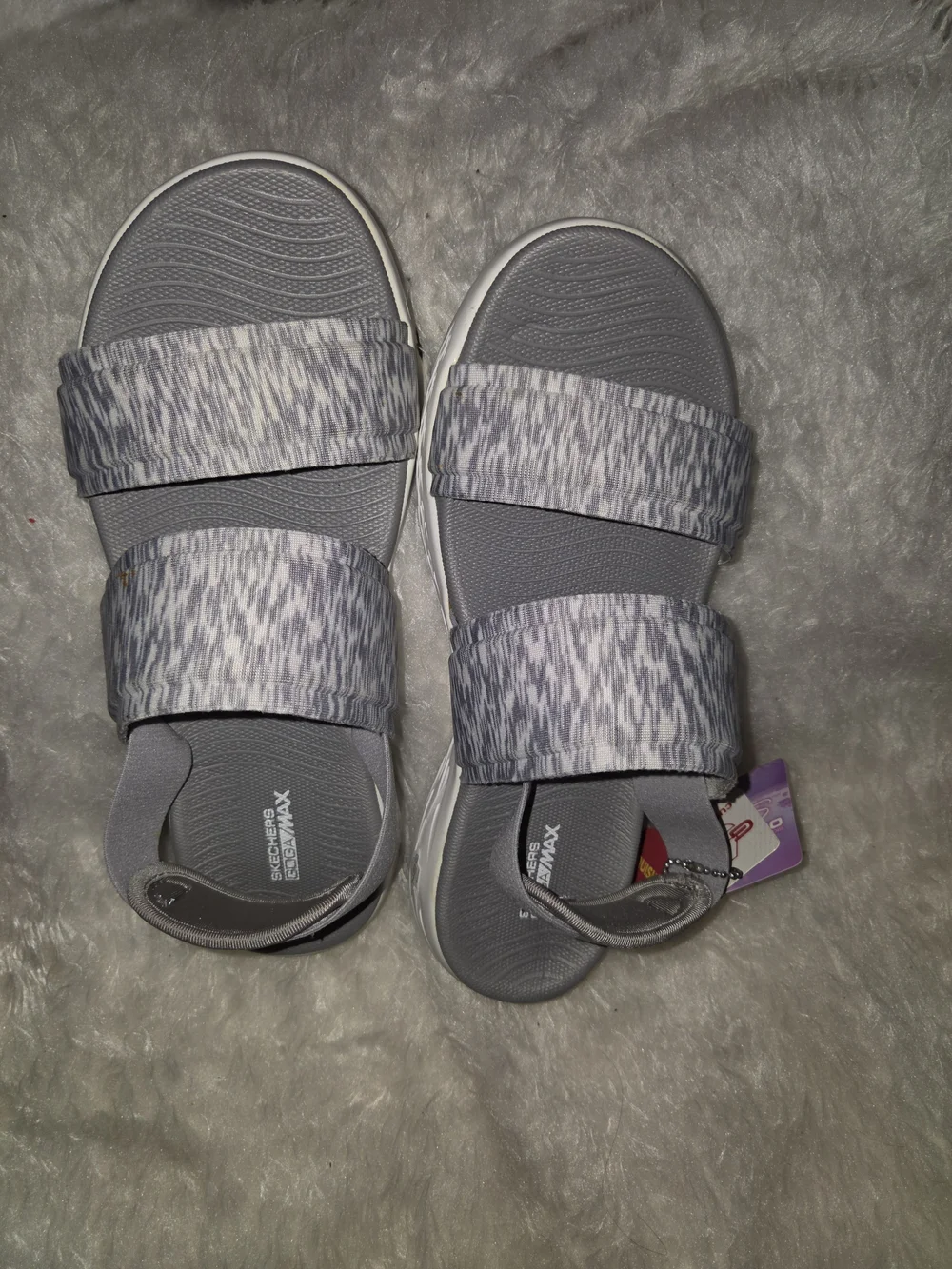 Skechers Womens Gray Patterned Dual-Strap Sandals